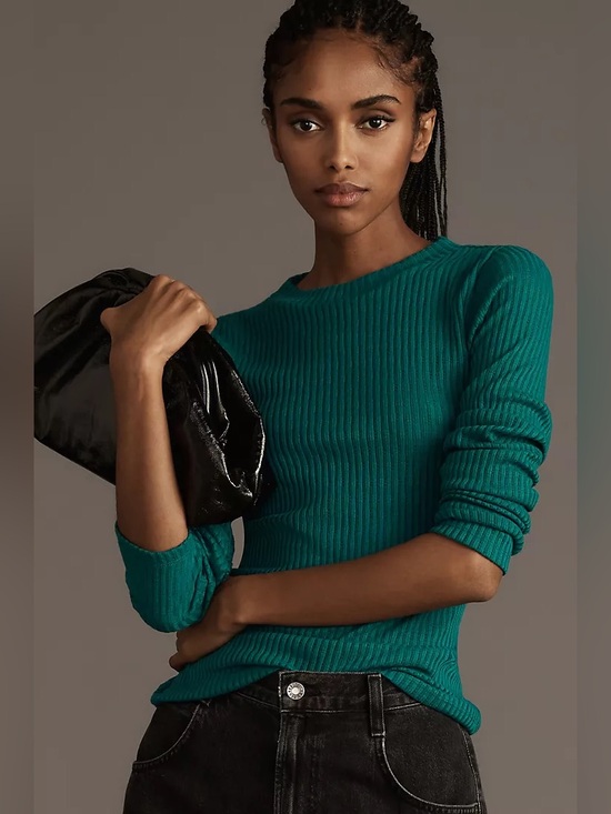 Anthropologie Sweaters - Anthropologie Ribbed Long Sleeve Sweater Knit Top in Teal, Size L